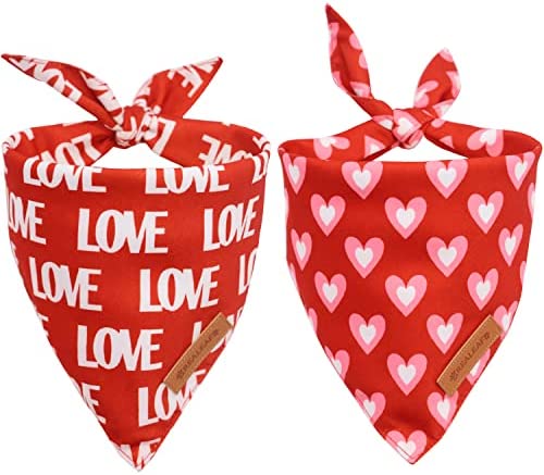 Realeaf Valentine's Day Dog Bandanas 2 Pack, Triangle Reversible Pet Scarf for Boy and Girl, Premium Durable Fabric, Multiple Sizes Offered, Bandana for Large and Extra Large Dogs (X-Large)