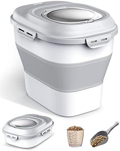 Somkaco Collapsible Food Storage Container with Transparent Lid, Scoop and Wheels, Large food storage for Dog, Cat and Other Pet