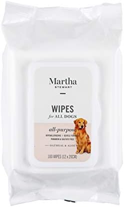 Martha Stewart for Pets Multipurpose Grooming Wipes for Dogs with Oatmeal and Aloe | Hypoallergenic Dog Wipes, 100 Count | Soothing and Calming Oatmeal Dog Wipes