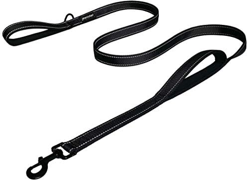 Heavy Duty Dog Leash - 2 Handles by Padded Traffic Handle for Extra Control, 6foot Long - Perfect for Medium to Large Dogs (6 ft, Black)