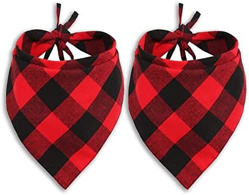 Pohshido 2 Pack Dog Cat Buffalo Plaid Bandanas Checkered Red Flannel Triangle Bibs Accessories for Small Medium Large Dogs Cats Puppies Pets (Small)
