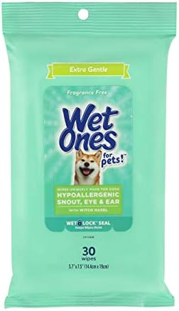 Wet Ones for Pets Extra Gentle Hypoallergenic Dog Wipes with Witch Hazel for Snout, Eye, Ear | Fragrance-Free for All Dogs with Wet Lock Seal | 30 Ct Pouch