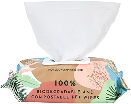 Eco Wave Pet Wipes, 100% Compostable Dog & Cat Grooming and Cleansing Wipes, 100 Wipes