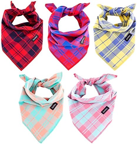 Gofshy Dog Bandanas XLarge-5PCS Birthday Gift Puppy Bandana Vibrant Color Plaid Printing Adjustable Dog Scarf Bib Handkerchief Accessories for Large Dog Pet