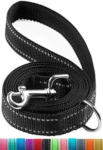 OEFEO Reflective Dog Leash for Large&Medium and Small Dogs, Strong and Durable Nylon Leashes for Walking and Training, Heavy Duty 6 Foot Leash with D Ring for Puppy (Black, 1 inch X 6FT)