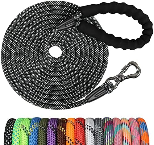NTR 6FT Training Leash for Dog, Purple Rope Leash with Swivel Lockable Hook, Reflective Thread, Padded Handle, Dog Lead line for Walking, Hunting, Camping, Backyard for Small Medium Large Dog, Black