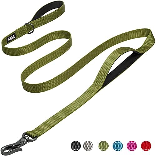 Fida 6 FT Heavy Duty Dog Leash with 2 Comfortable Padded Handles, Traffic Handle & Advanced Easy Snap Hook, Reflective Walking Lead for Large, Medium & Small Breed, Green