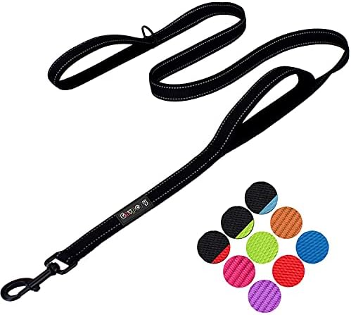 Gavpepy 3M Reflective Dog Leash 5ft Long with Traffic Padded Handle, Dog Training Leash Heavy Duty,Double Handle Lead for Large or Medium Dog Black